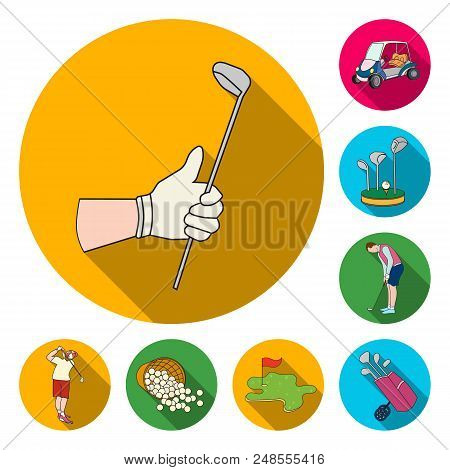Golf And Attributes Flat Icons In Set Collection For Design.golf Club And Equipment Vector Symbol St