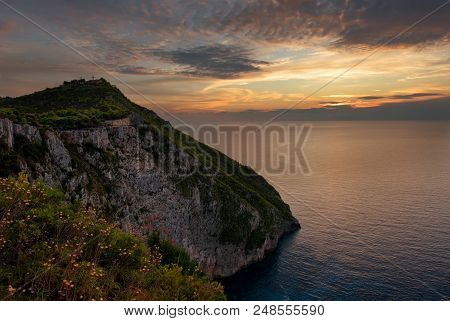 Kampi, The Place For The Most Beautiful Sunset In Zakynthos Island. Summer Time Sunset In Zante