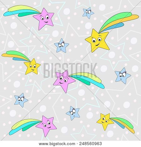 Simple Vector Pattern With Stars Illustration. Cartoon Print. Vector Textile Fabric Print. Kids Art.