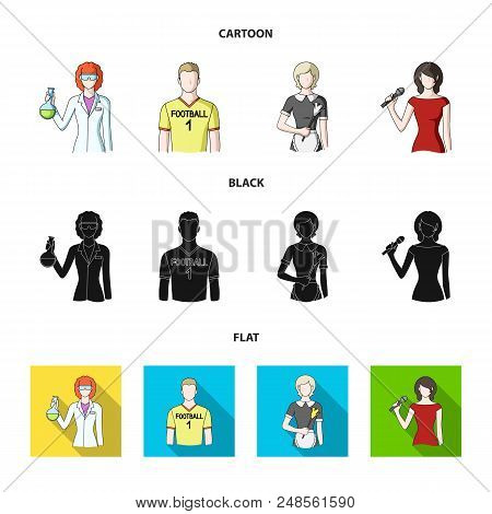 Woman Chemist, Football Player, Hotel Maid, Singer, Presenter.profession Set Collection Icons In Car