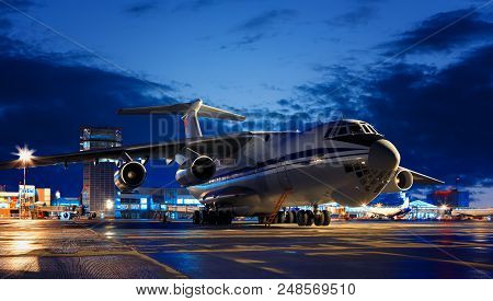 Close Up Of Cargo Airliner In The Night