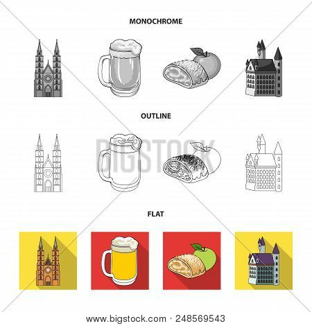 Country Germany Flat, Outline, Monochrome Icons In Set Collection For Design. Germany And Landmark V