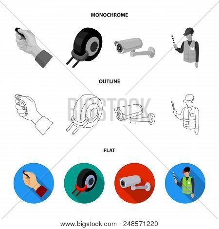 Car Alarm, Wheel Rim, Security Camera, Parking Assistant. Parking Zone Set Collection Icons In Flat,