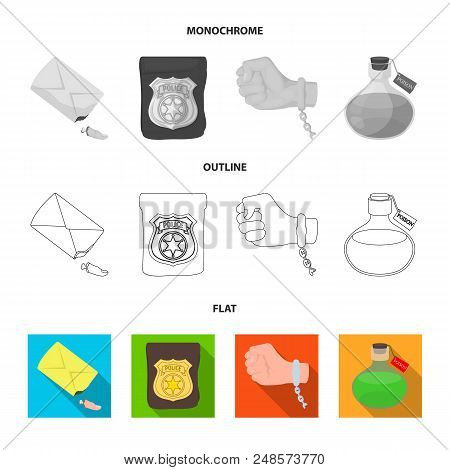 The Detective Badge, The Handcuff On The Criminal Hand, The Stump Of The Finger In The Bag, The Flas