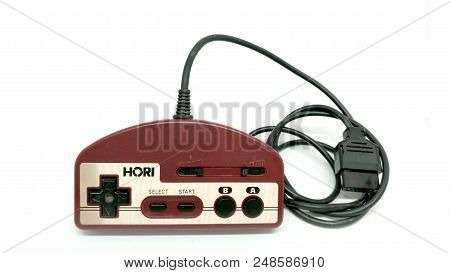 Bangkok, Thailand - March 31, 2017 : Old Hori Controller Isolated On White Background. Illustrative,