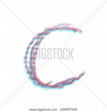 Single Hand Drawn With The Chalk C Letter Isolated Over The White Background