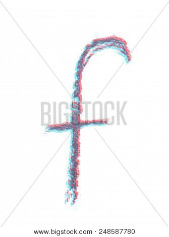 Single Hand Drawn With The Chalk F Letter Isolated Over The White Background