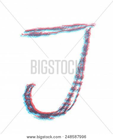Single Hand Drawn With The Chalk J Letter Isolated Over The White Background