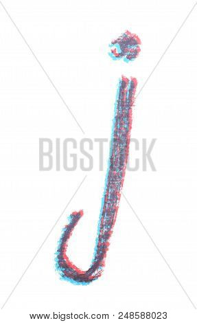 Single Hand Drawn With The Chalk J Letter Isolated Over The White Background