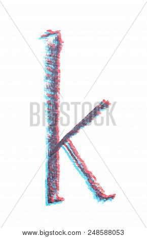 Single Hand Drawn With The Chalk K Letter Isolated Over The White Background