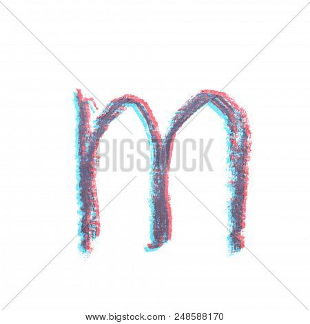 Single Hand Drawn With The Chalk M Letter Isolated Over The White Background