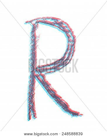 Single Hand Drawn With The Chalk R Letter Isolated Over The White Background