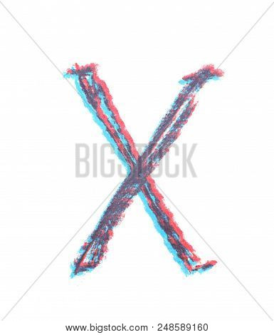 Single Hand Drawn With The Chalk X Letter Isolated Over The White Background