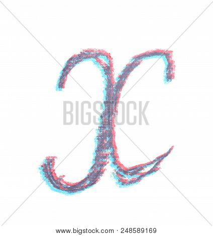 Single Hand Drawn With The Chalk X Letter Isolated Over The White Background