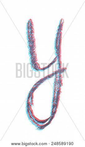 Single Hand Drawn With The Chalk Y Letter Isolated Over The White Background