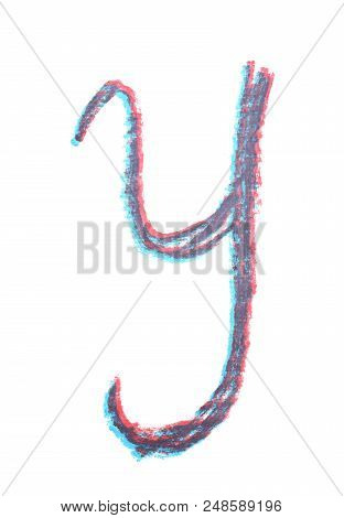 Single Hand Drawn With The Chalk Y Letter Isolated Over The White Background