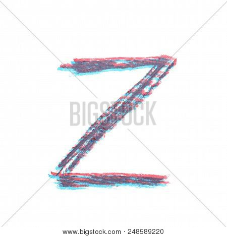 Single Hand Drawn With The Chalk Z Letter Isolated Over The White Background