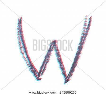 Single Hand Drawn With The Chalk W Letter Isolated Over The White Background