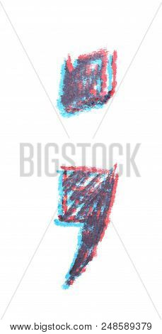 Hand Drawn With The Colorful Chalks Semicolon Symbol Isolated Over The White Background