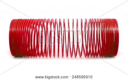 Bangkok, Thailand - March  20, 2018 : Red Slinky Spring Toy Isolated On White Background. Illustrati