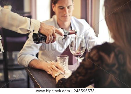 Couple having a drink in a hotel