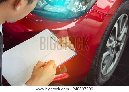 This Career Man Saleman Business Inspection Writing Note On Notepad Or
Book, Paper With Car Blurry B
