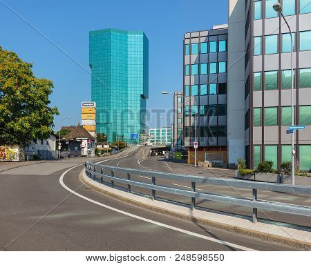 Zurich, Switzerland - July 8, 2018: The Prime Tower Building, View From Viaduktstrasse Street. The P