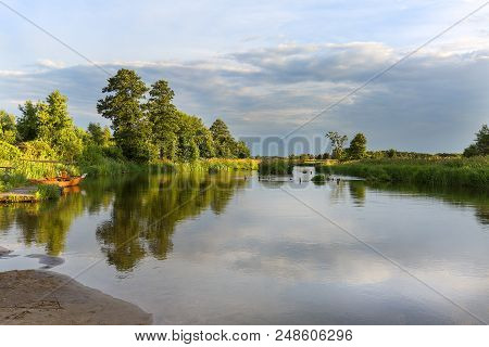 Lowland Nida River, Landscape Of The Nida Valley, Poland.