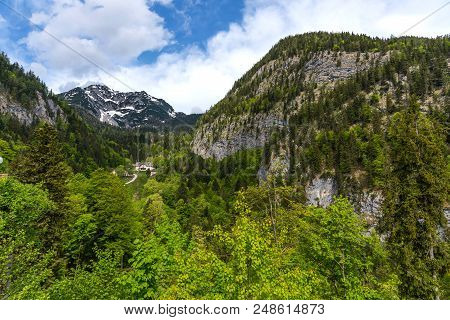 Salt Mine In Hallstatt In Austria Is Surrounded By Mountains And Beautiful And Colorful Trees In Sum