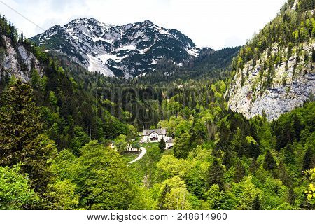 Saltmine In Hallstatt In Austria Is Surrounded By Mountains And Beautiful And Colorful Trees In Summ