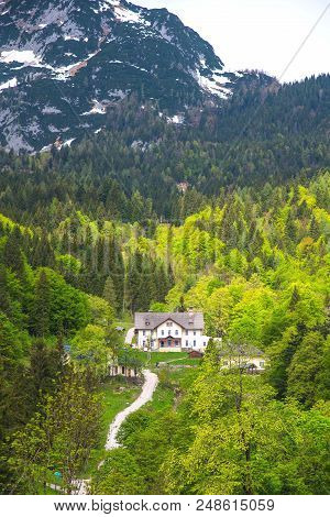 Saltmine In Hallstatt In Austria Is Surrounded By Mountains And Beautiful And Colorful Trees In Summ