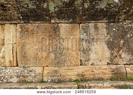 Texture Of Stone Wall In Ancient City Hierapolis, Near Pamukkale, Turkey
