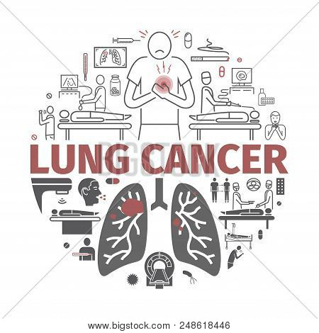 Lung Cancer. Symptoms, Causes, Treatment. Line Icons Set. Vector Signs For Web Graphics