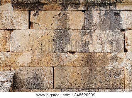 Texture Of Stone Wall In Ancient City Hierapolis, Near Pamukkale, Turkey