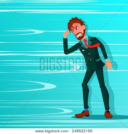 Businessman Go Against Wind Blowing Vector. Against Obstacles. Opposite Direction. Opponent, Strateg