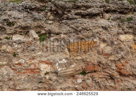 Cutted Ground Texture With Many Historical Remains. Ancient City Hierapolis, Pamukkale, Turkey