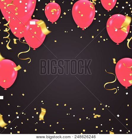 Red Helium Ball Isolated In The Air. Celebration Background Template With Balloons