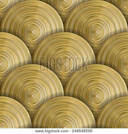 Amasing Golden Round Discs Vector Seamless Pattern.
