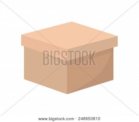 Squared Box Made Of Cardboard, Box With Cover Of Brown Color, Packaging Of Shopping Items And Bought