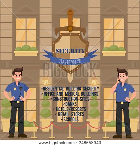 Work Of Security Agency. Protection Of Buildings And Public Institutions. Strong Men Guarding Securi