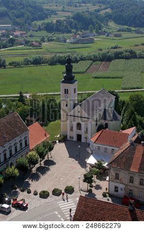 ZACRETJE, CROATIA - JULY 06: Parish Church of the Holy Cross in Zacretje, Croatia on July 06, 2007.