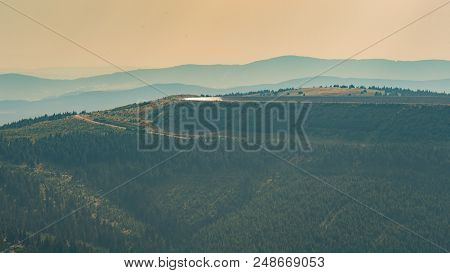 Upper Reservoir Of Pumped-storage Hydroelectricity Dlouhy Strane. View From Hill Praded In Czech Rep
