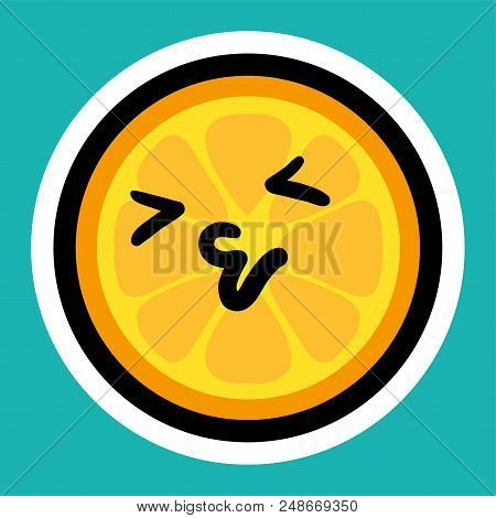 Kising Orange Cartoon Sticker. Sweet Smiling Fruit Label. Patch And Print For T-shirt, Fabric, Cloth