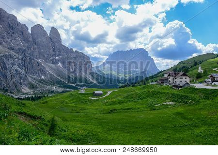 Beautiful Summer Mountain View Of Sella Group On Dolomites