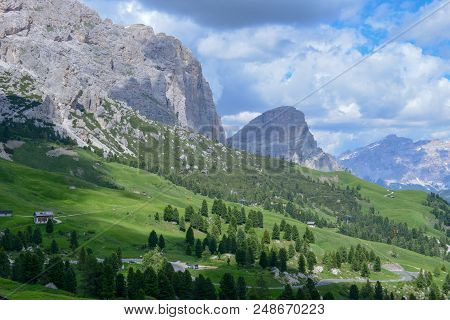 Beautiful Summer Mountain View Of Sella Group On Dolomites