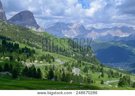 Beautiful Summer Mountain View Of Sella Group On Dolomites