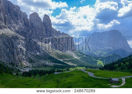 Beautiful Summer Mountain View Of Sella Group On Dolomites