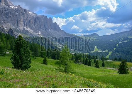 Beautiful Summer Mountain View Of Sella Group On Dolomites