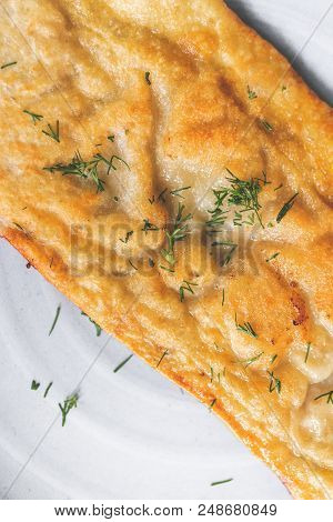 Cheburek Is A Fried Pie With Meat And Onions. Traditional Dish Of Many Turkish And Mongolian Peoples