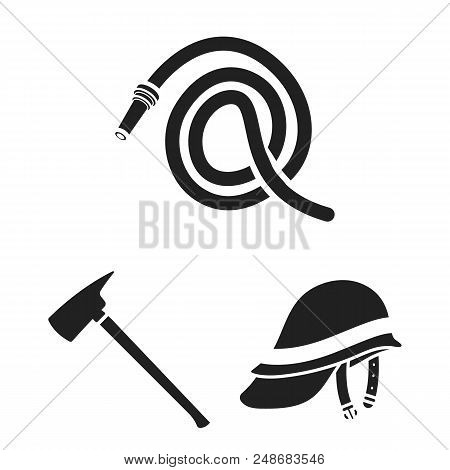Fire Department Black Icons In Set Collection For Design. Firefighters And Equipment Vector Symbol S
